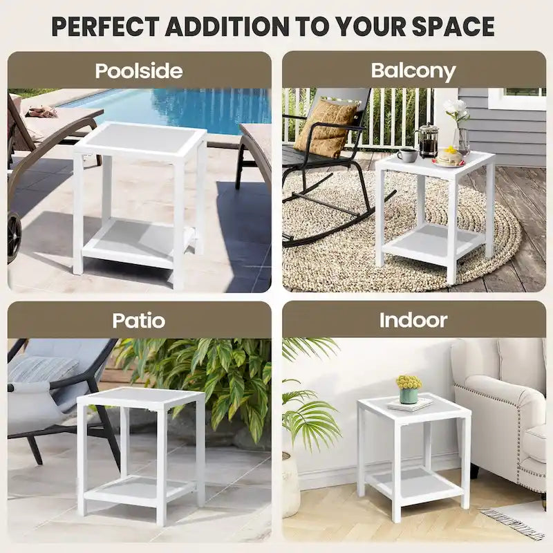 Table d'appoint de patio à 2 niveaux toutes saisons Cadre en aluminium - 15,75 L * 15,75 W * 19,68 H