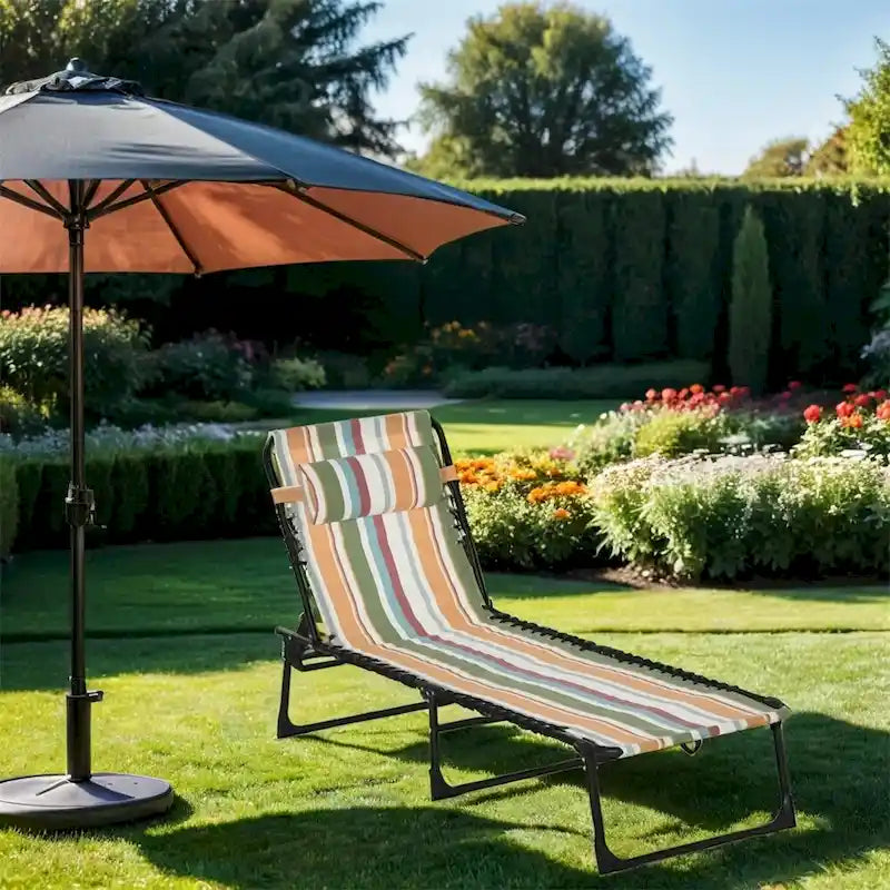 Chaise longue pliante de bronzage en textilène respirant avec oreiller