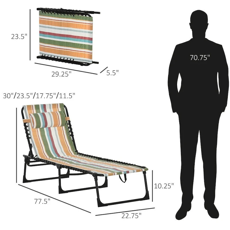 Chaise longue pliante de bronzage en textilène respirant avec oreiller
