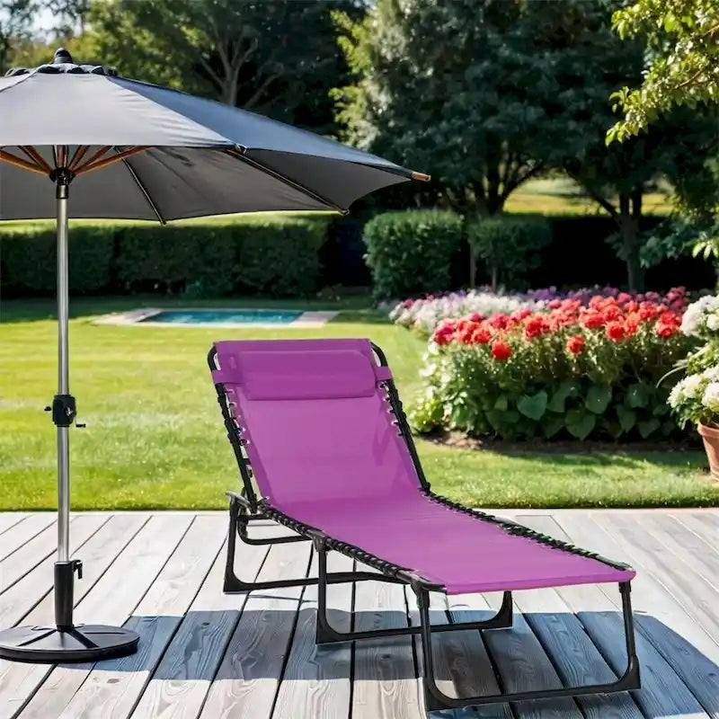 Chaise longue pliante de bronzage en textilène respirant avec oreiller