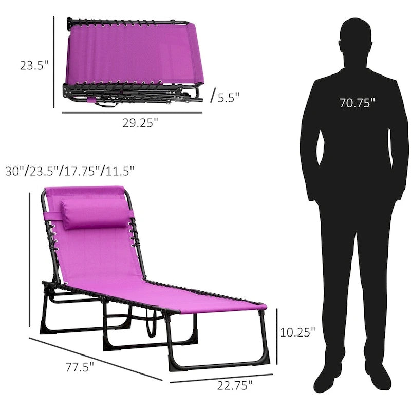 Chaise longue pliante de bronzage en textilène respirant avec oreiller