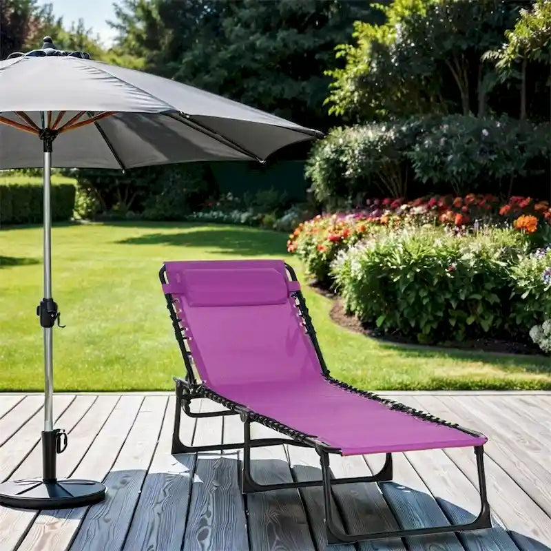 Chaise longue pliante de bronzage en textilène respirant avec oreiller