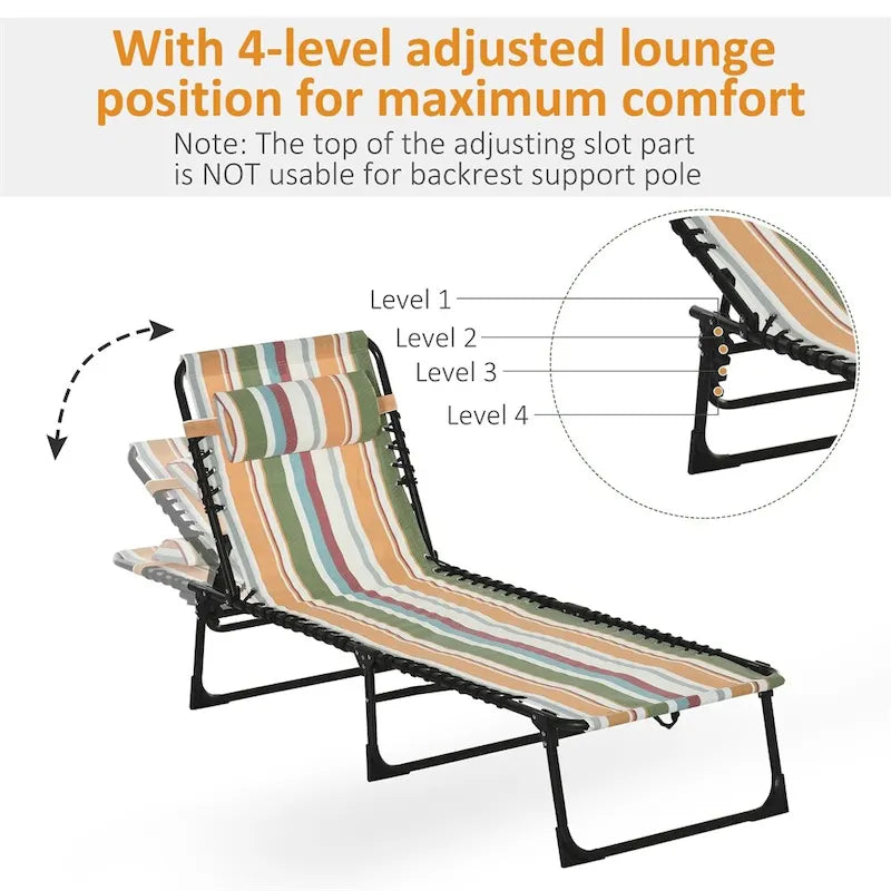 Chaise longue pliante de bronzage en textilène respirant avec oreiller