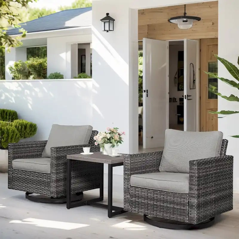 Ensemble de 3 fauteuils pivotants avec table basse - Gris