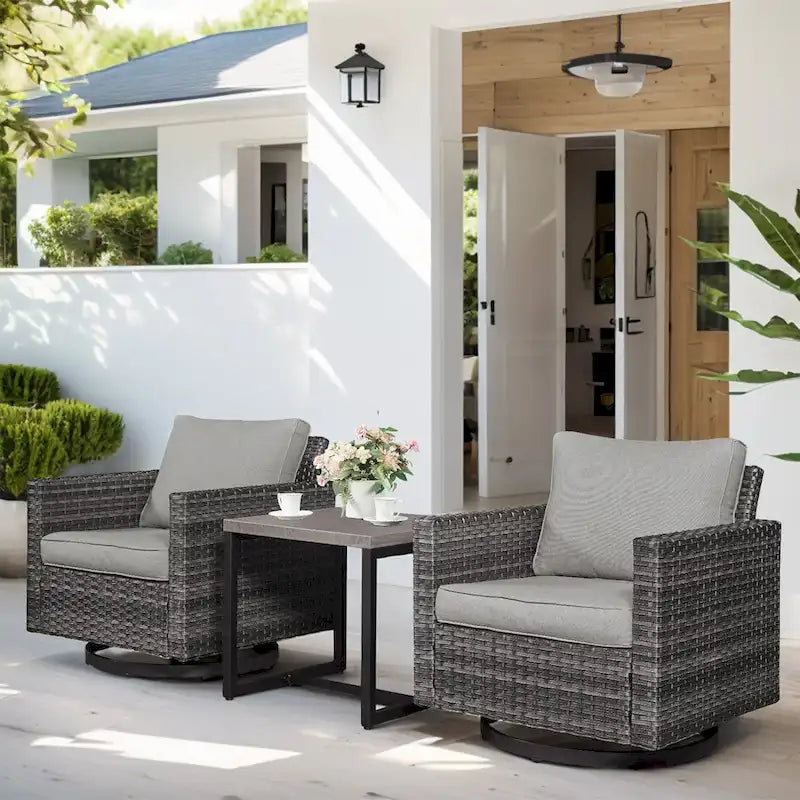 3 Pieces Swivel Gliders Chair with Coffee Table - Grey