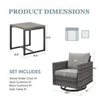 Ensemble de 3 fauteuils pivotants avec table basse - Gris