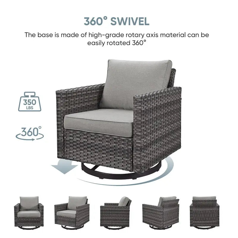 Ensemble de 3 fauteuils pivotants avec table basse - Gris