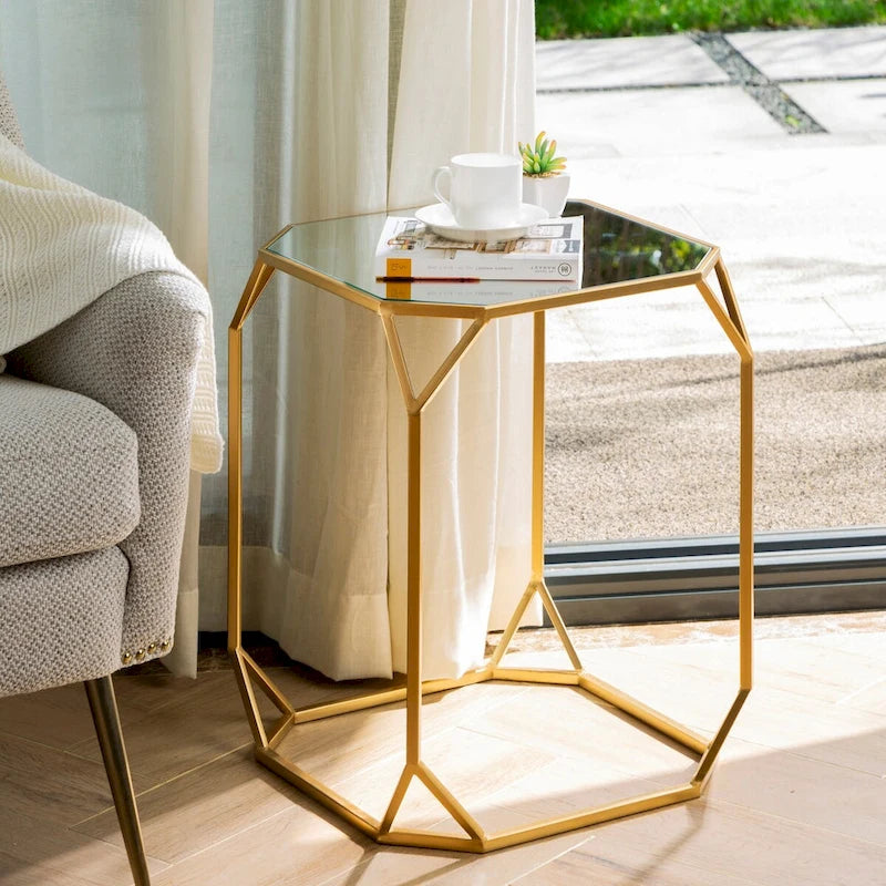 Glitzhome Tables d'appoint gigognes modernes en verre et métal (lot de 2)