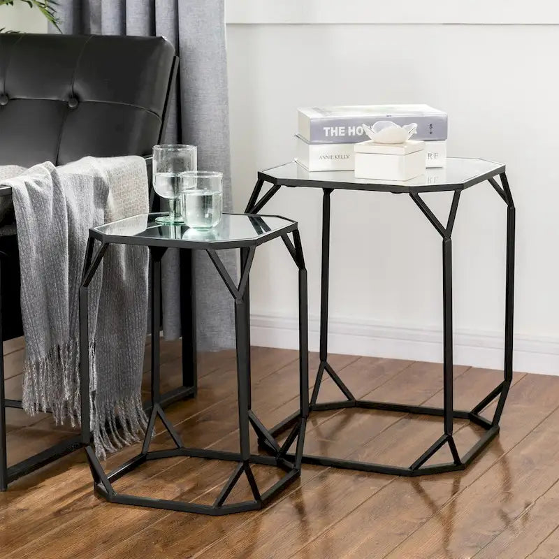 Glitzhome Tables d'appoint gigognes modernes en verre et métal (lot de 2)