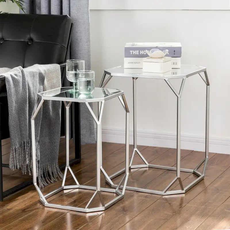 Glitzhome Tables d'appoint gigognes modernes en verre et métal (lot de 2)