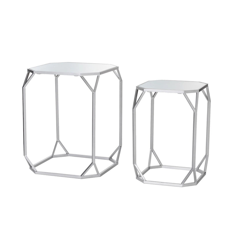 Glitzhome Tables d'appoint gigognes modernes en verre et métal (lot de 2)
