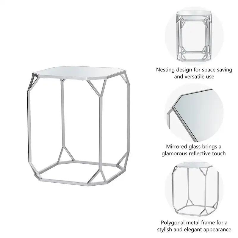 Glitzhome Tables d'appoint gigognes modernes en verre et métal (lot de 2)