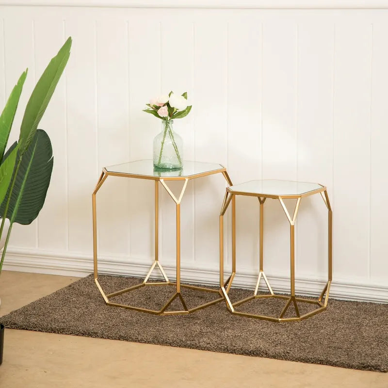 Glitzhome Tables d'appoint gigognes modernes en verre et métal (lot de 2)