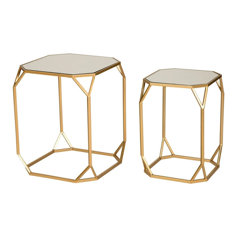 Glitzhome Tables d'appoint gigognes modernes en verre et métal (lot de 2)