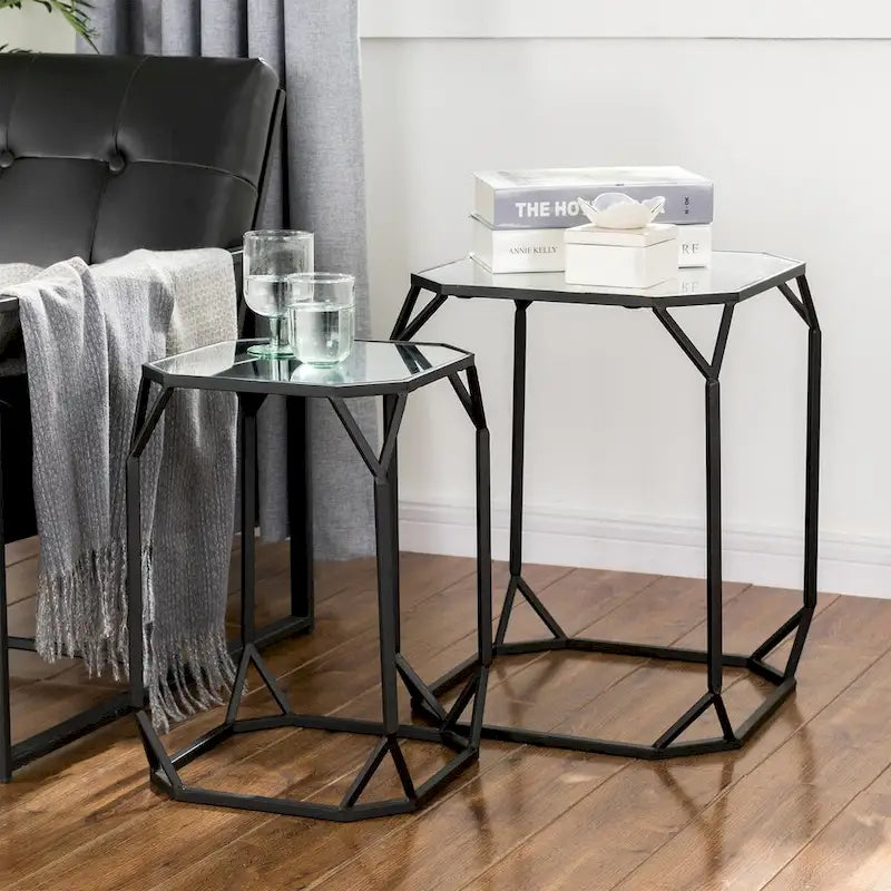 Glitzhome Tables d'appoint gigognes modernes en verre et métal (lot de 2)