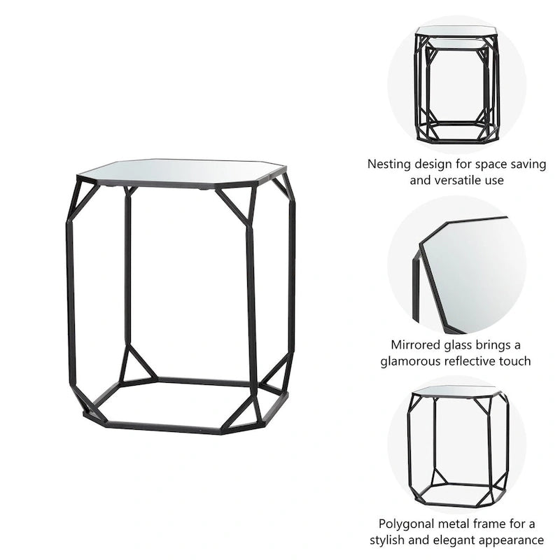 Glitzhome Tables d'appoint gigognes modernes en verre et métal (lot de 2)