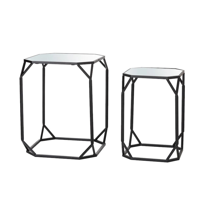Glitzhome Tables d'appoint gigognes modernes en verre et métal (lot de 2)