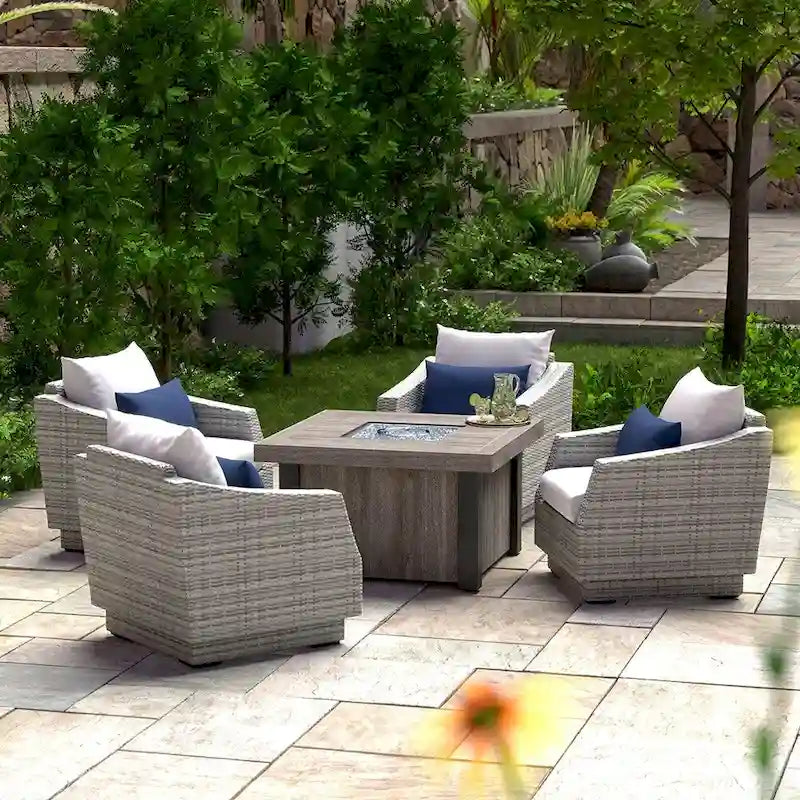 Cannes 5 Piece Sunbrella Outdoor Patio Fire Chat Set