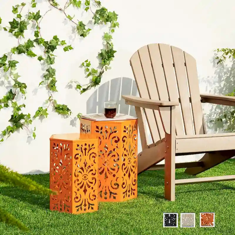 Glitzhome Set of 2 Floral Pattern Outdoor Table Garden Stool - 14W x 14D x 19.25H