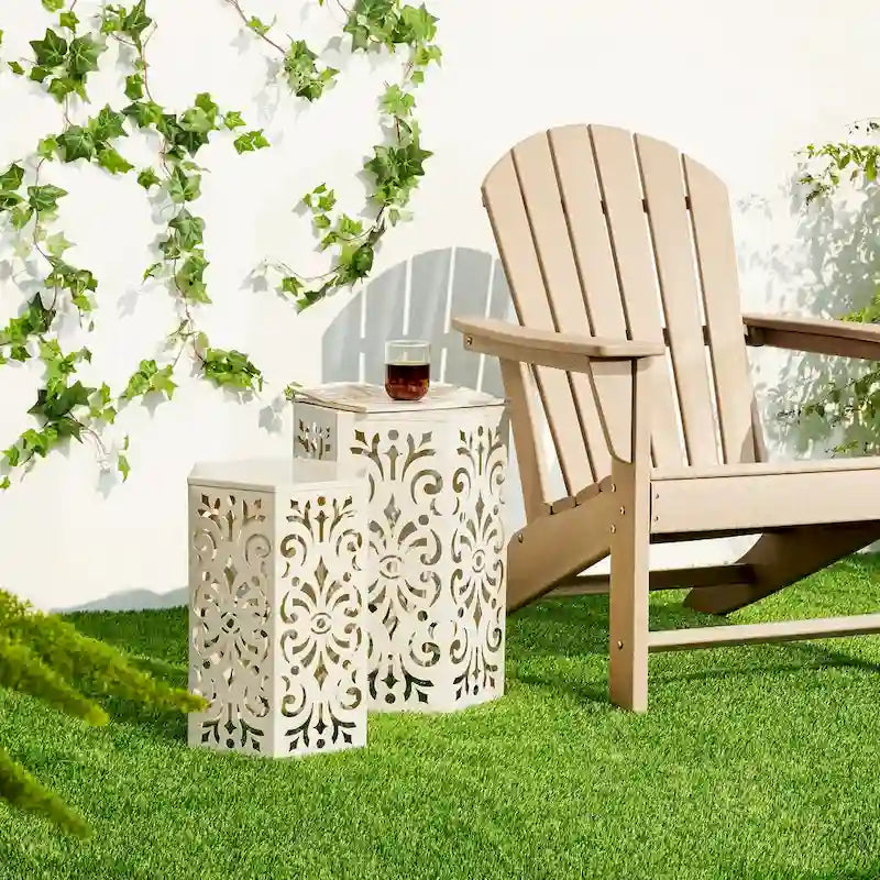 Glitzhome Lot de 2 tabourets de jardin d'extérieur à motif floral – 14W x 14D x 19.25H