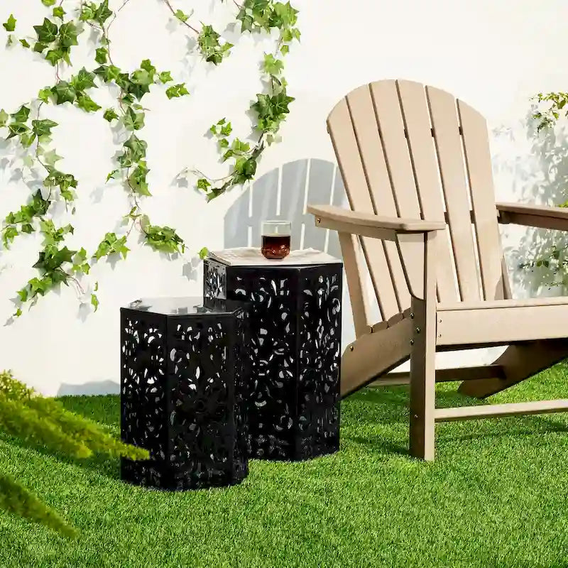 Glitzhome Lot de 2 tabourets de jardin d'extérieur à motif floral – 14W x 14D x 19.25H