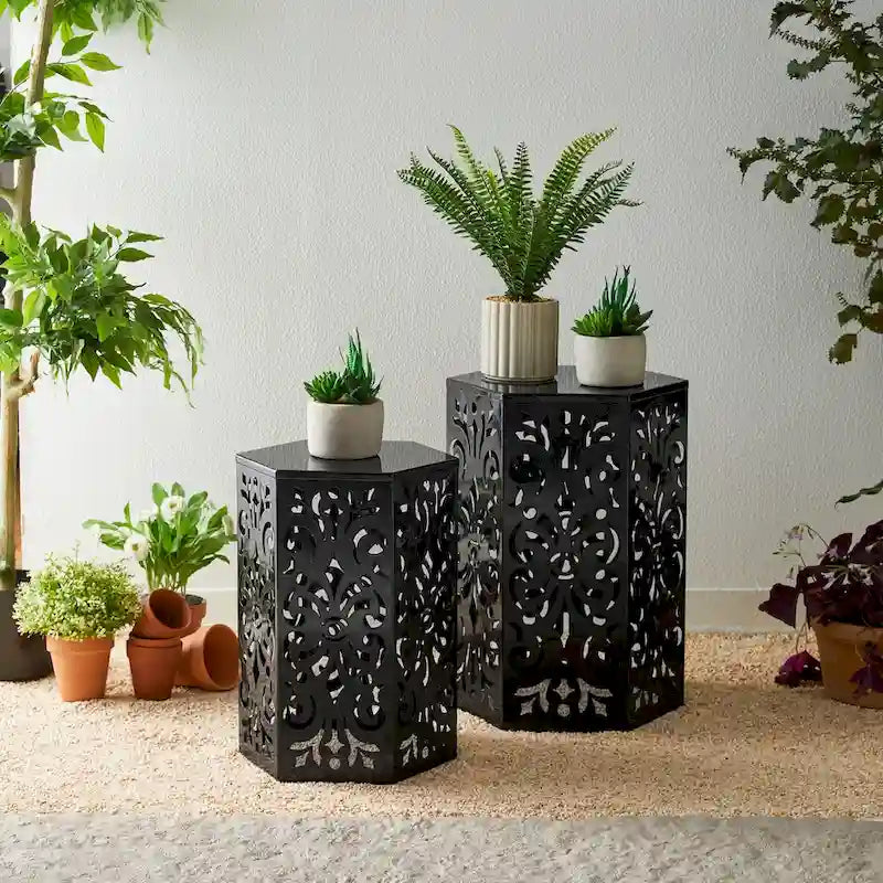 Glitzhome Lot de 2 tabourets de jardin d'extérieur à motif floral – 14W x 14D x 19.25H
