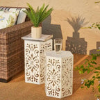 Glitzhome Lot de 2 tabourets de jardin d'extérieur à motif floral – 14W x 14D x 19.25H