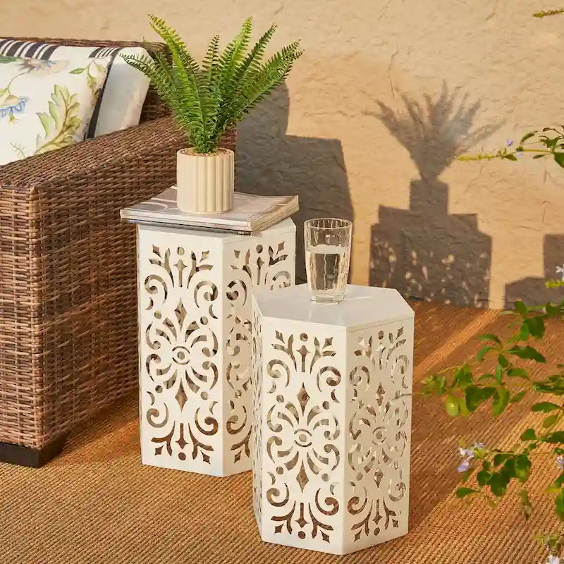 Glitzhome Lot de 2 tabourets de jardin d'extérieur à motif floral – 14W x 14D x 19.25H