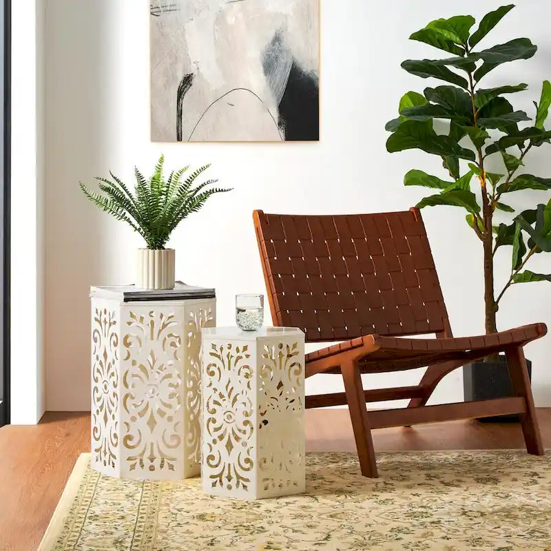 Glitzhome Lot de 2 tabourets de jardin d'extérieur à motif floral – 14W x 14D x 19.25H