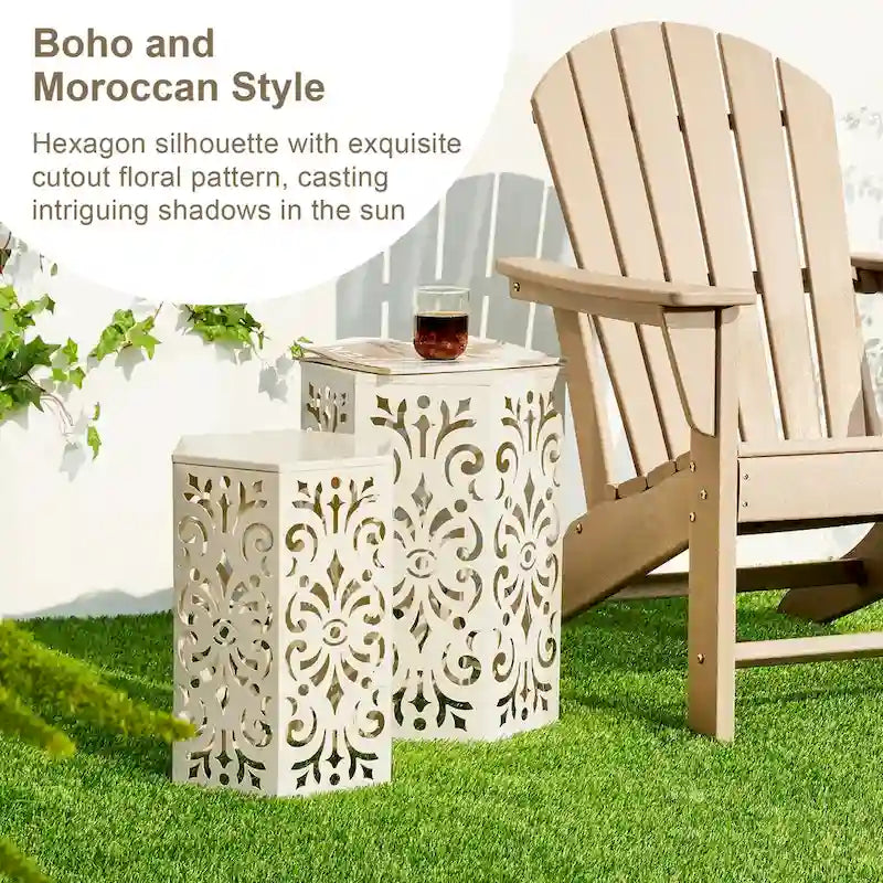 Glitzhome Lot de 2 tabourets de jardin d'extérieur à motif floral – 14W x 14D x 19.25H