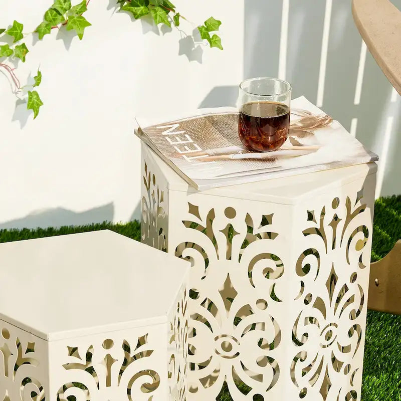 Glitzhome Lot de 2 tabourets de jardin d'extérieur à motif floral – 14W x 14D x 19.25H