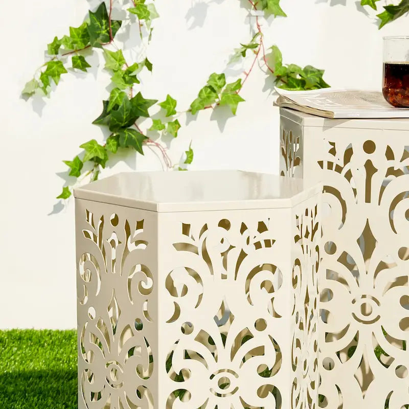Glitzhome Lot de 2 tabourets de jardin d'extérieur à motif floral – 14W x 14D x 19.25H