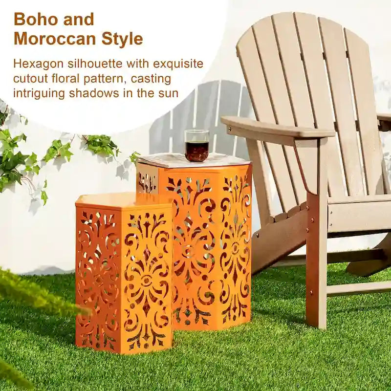 Glitzhome Lot de 2 tabourets de jardin d'extérieur à motif floral – 14W x 14D x 19.25H