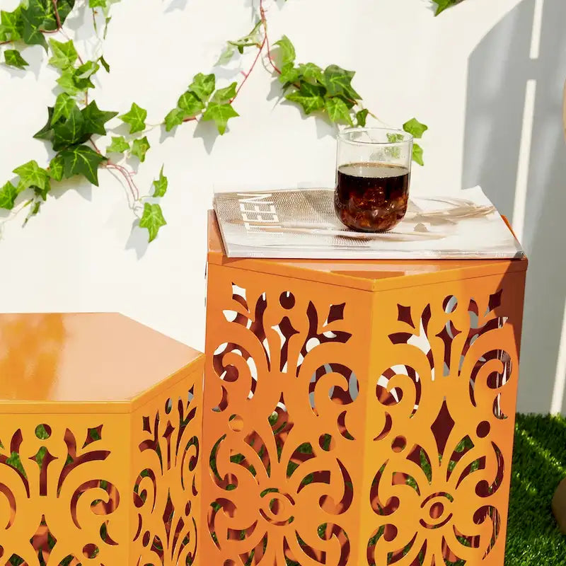 Glitzhome Lot de 2 tabourets de jardin d'extérieur à motif floral – 14W x 14D x 19.25H