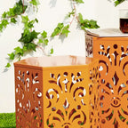 Glitzhome Lot de 2 tabourets de jardin d'extérieur à motif floral – 14W x 14D x 19.25H
