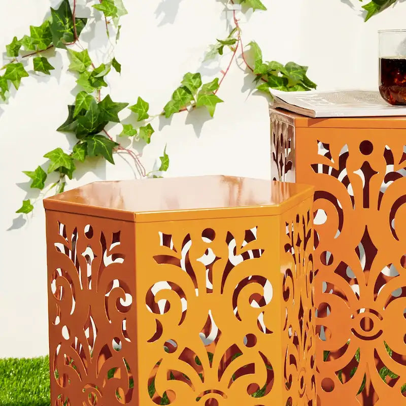 Glitzhome Lot de 2 tabourets de jardin d'extérieur à motif floral – 14W x 14D x 19.25H