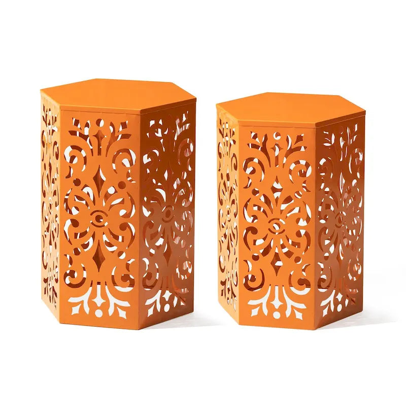 Glitzhome Lot de 2 tabourets de jardin d'extérieur à motif floral – 14W x 14D x 19.25H