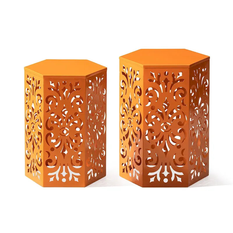 Glitzhome Lot de 2 tabourets de jardin d'extérieur à motif floral – 14W x 14D x 19.25H