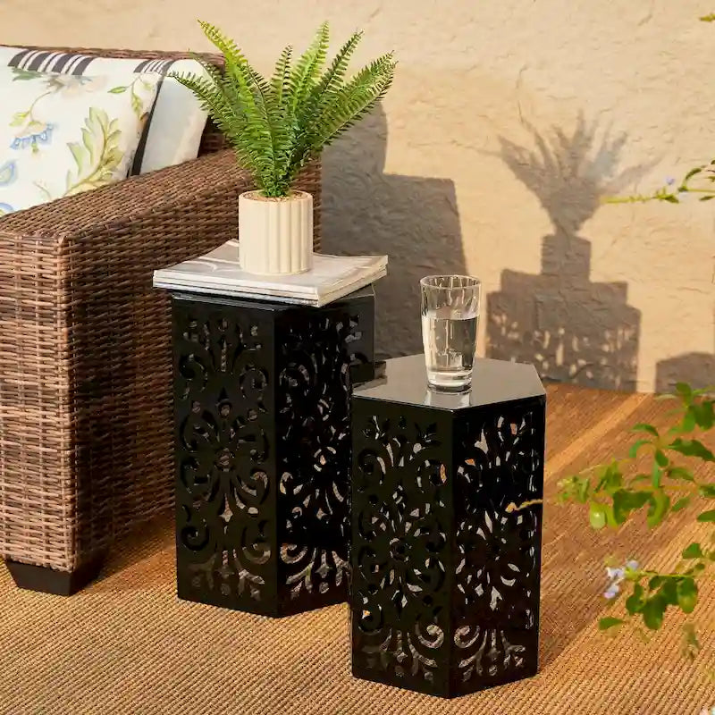 Glitzhome Lot de 2 tabourets de jardin d'extérieur à motif floral – 14W x 14D x 19.25H