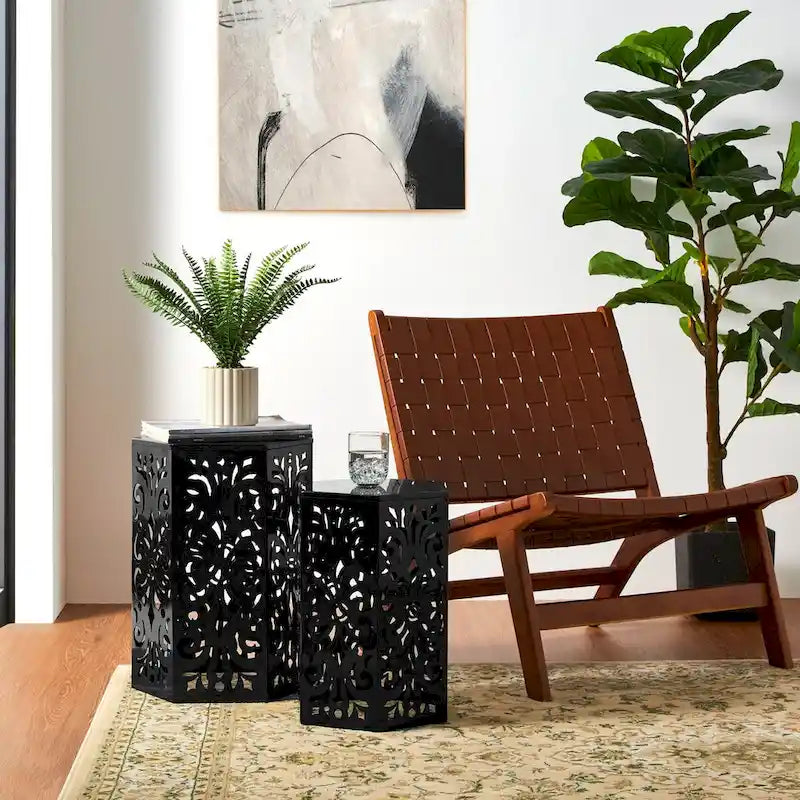 Glitzhome Lot de 2 tabourets de jardin d'extérieur à motif floral – 14W x 14D x 19.25H