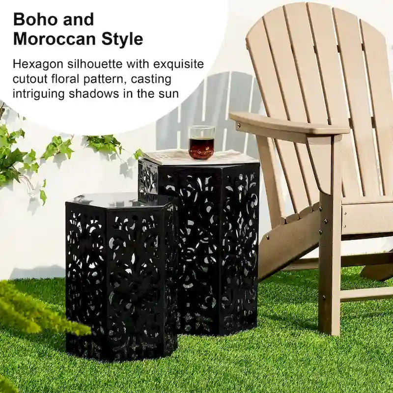 Glitzhome Lot de 2 tabourets de jardin d'extérieur à motif floral – 14W x 14D x 19.25H