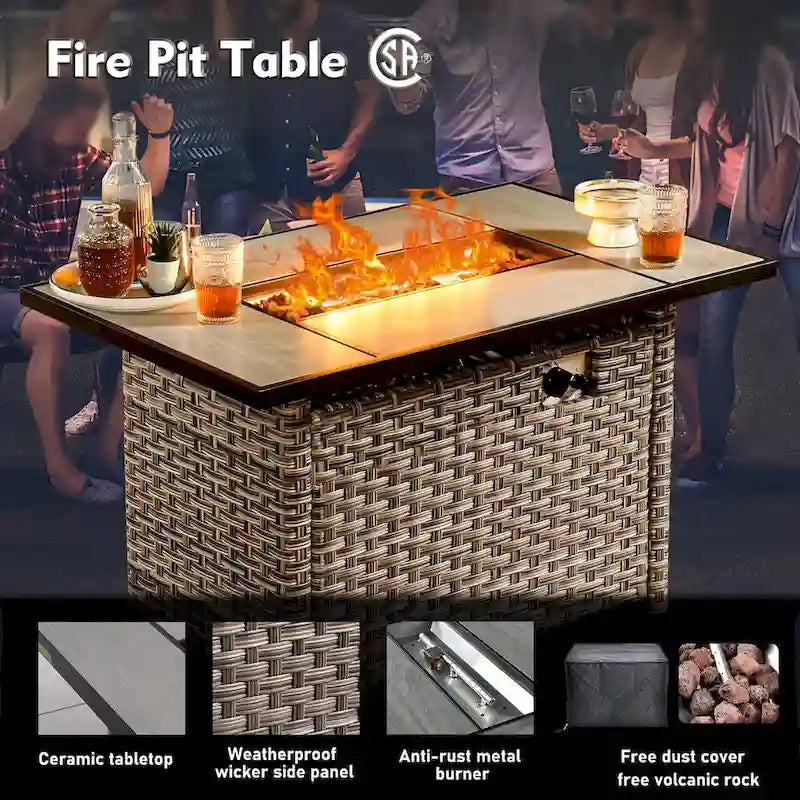 Ensemble de canapé d'extérieur 6 pièces en rotin et osier XIZZI avec foyer