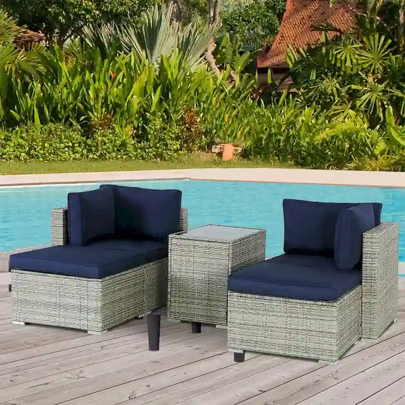 5-Piece Wicker Outdoor Sectional Set with Cushions