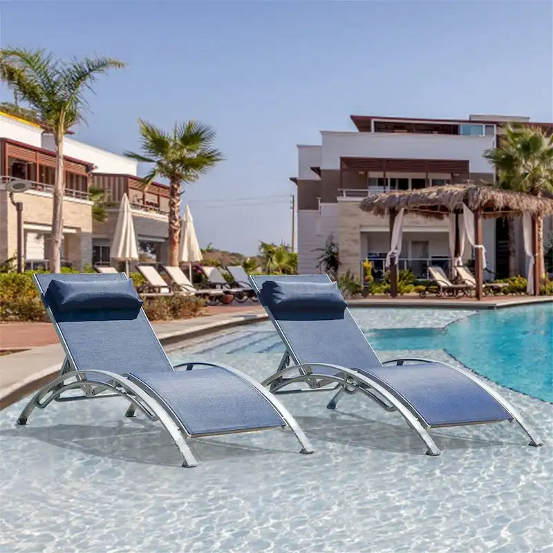 5 Adjustable Aluminum Outdoor Patio Recliner Chair in Gray, 2 Lounge Chairs with Pillow - N/A