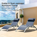 Fauteuil inclinable d'extérieur réglable en aluminium gris, lot de 2 chaises longues avec oreiller - N/A