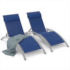 Fauteuil inclinable d'extérieur réglable en aluminium gris, lot de 2 chaises longues avec oreiller - N/A