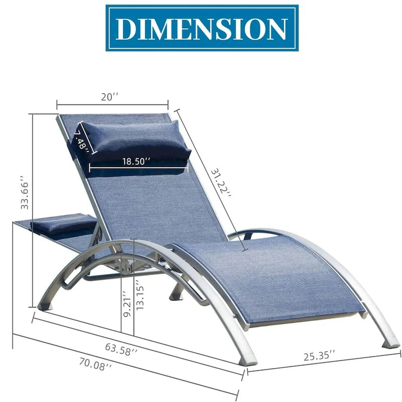 Fauteuil inclinable d'extérieur réglable en aluminium gris, lot de 2 chaises longues avec oreiller - N/A