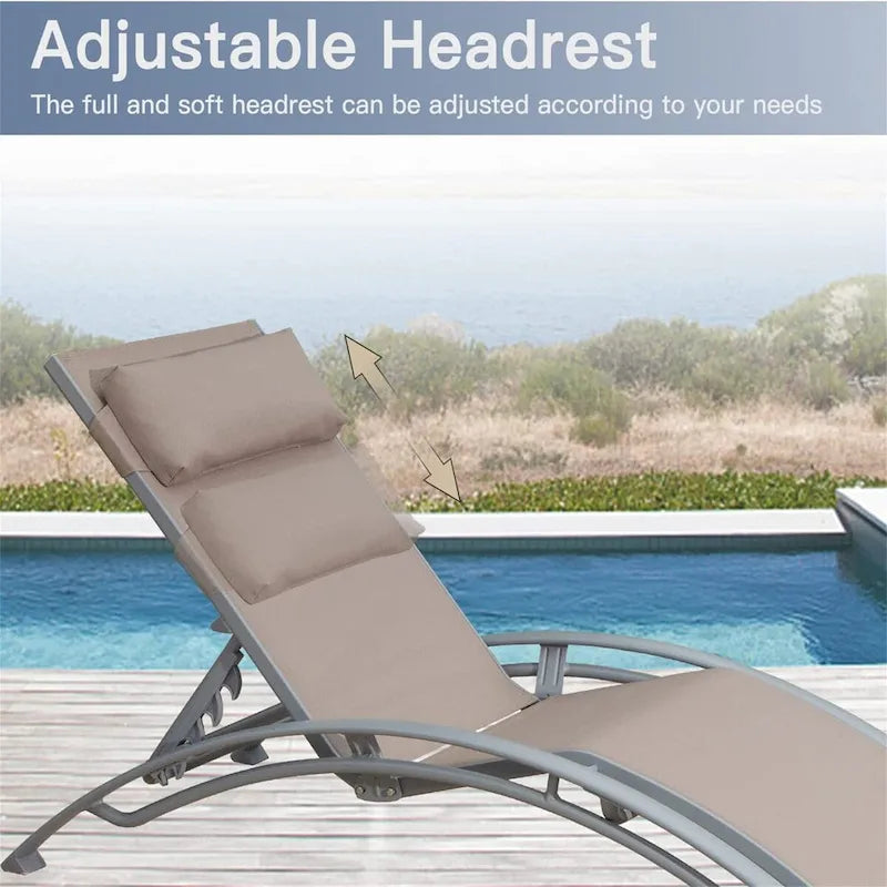 Fauteuil inclinable d'extérieur réglable en aluminium gris, lot de 2 chaises longues avec oreiller - N/A