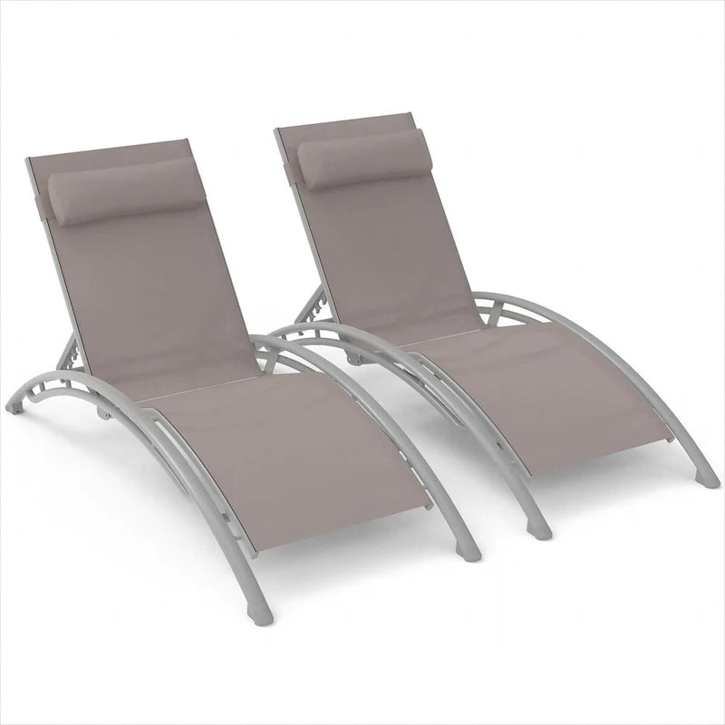 Fauteuil inclinable d'extérieur réglable en aluminium gris, lot de 2 chaises longues avec oreiller - N/A