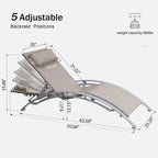 Fauteuil inclinable d'extérieur réglable en aluminium gris, lot de 2 chaises longues avec oreiller - N/A
